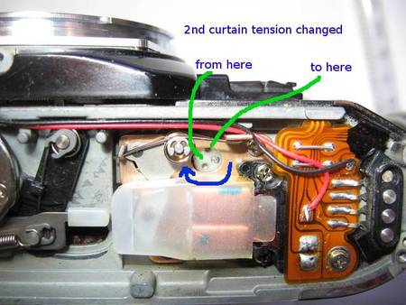 Adjustment of 2nd curtain tension in Canon AE-1 Program SLR camera